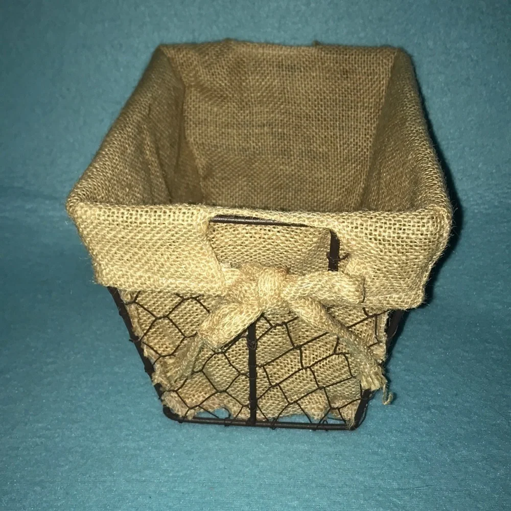 BASKET Chicken Wire rustic burlap lining NEW